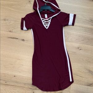 No Boundaries Maroon Hooded Kids Dress with White Stripes